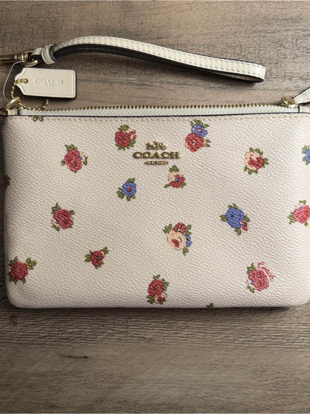 COACH Floral Print Wristlet in cream